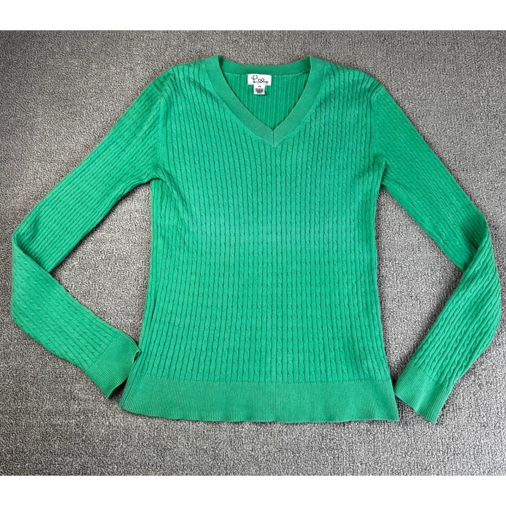 Lilly Pulitzer Sweater Womens‎ XS Green Cable Knit Cotton Blend Spring Business